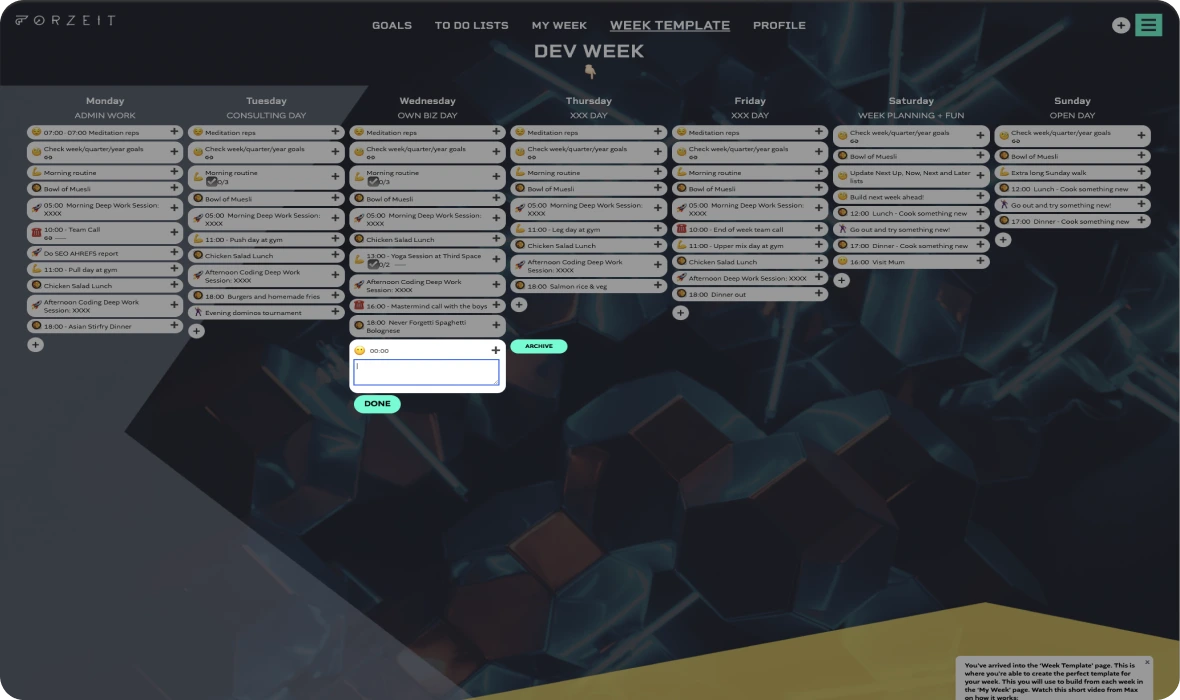 Build your perfect week template in ZenDays